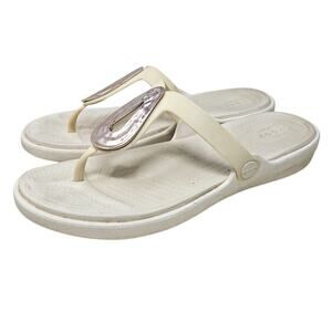 Crocs 9 Sanrah White Silver Flip Flop Thong Sandal Comfort Casual Coastal
